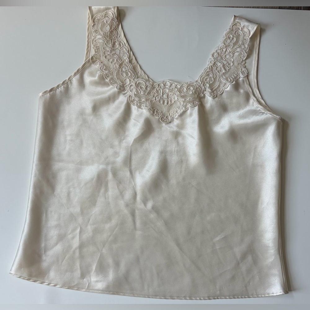 Vintage Cinema Etoile Ivory Slip Dress Lace Trim Coquette Romantic Small